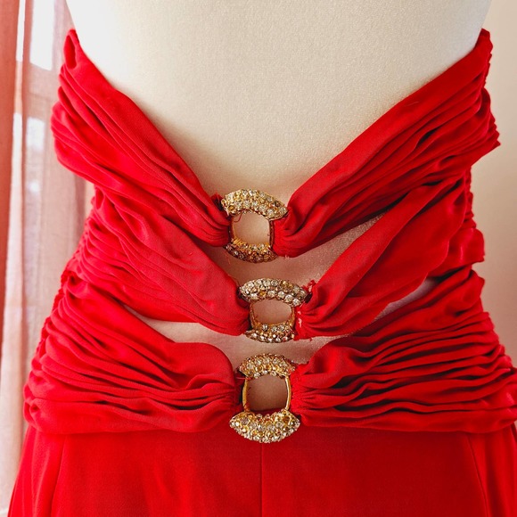 Size 10 Niteline Della Roufogali Red Halter Strap Ruched Bodice Elegant Formal - Picture 12 of 16